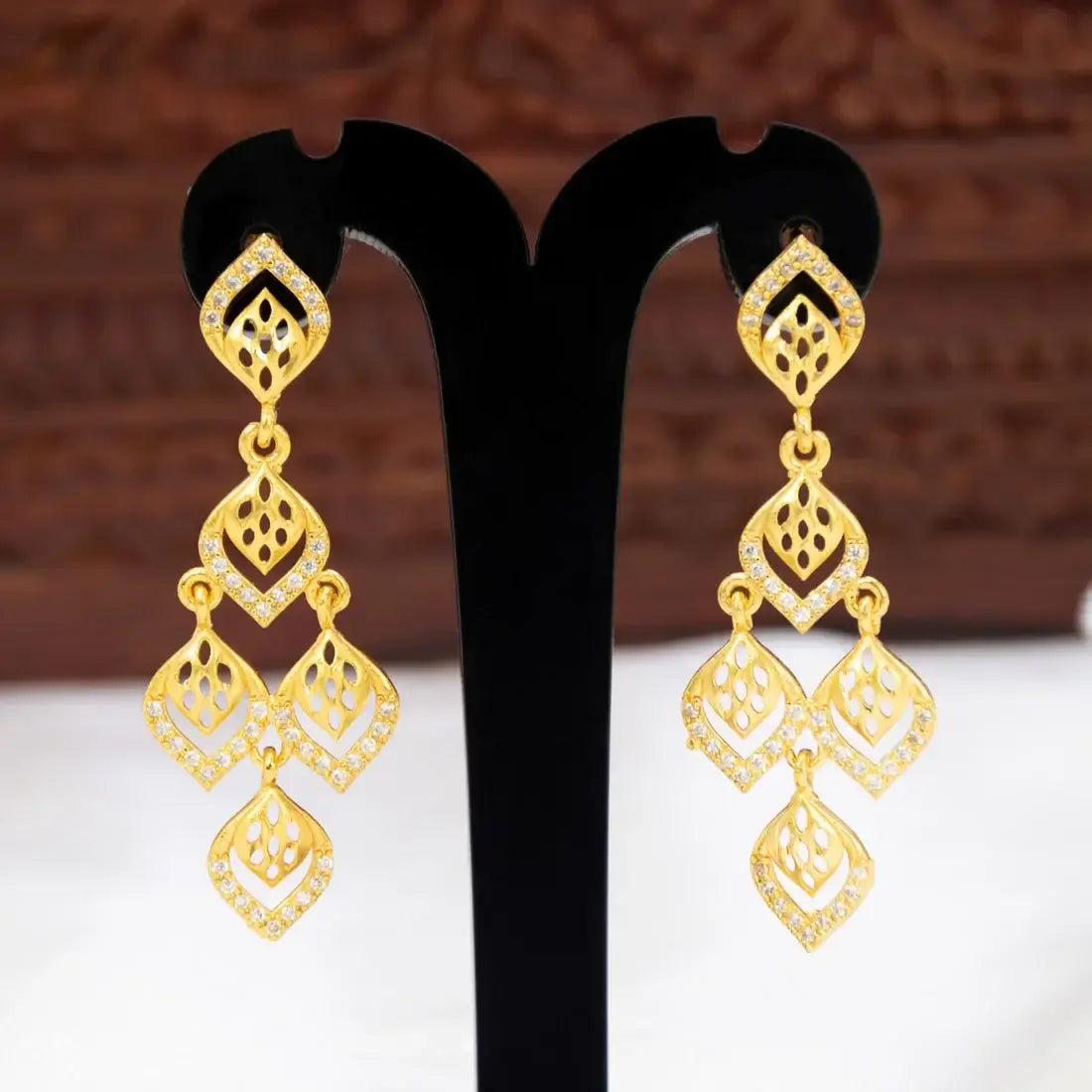 Four-Step Dangling CZ Stone Gold Drop Earrings