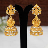 Gold Plated CZ Stone Lakshmi Temple Jhumka