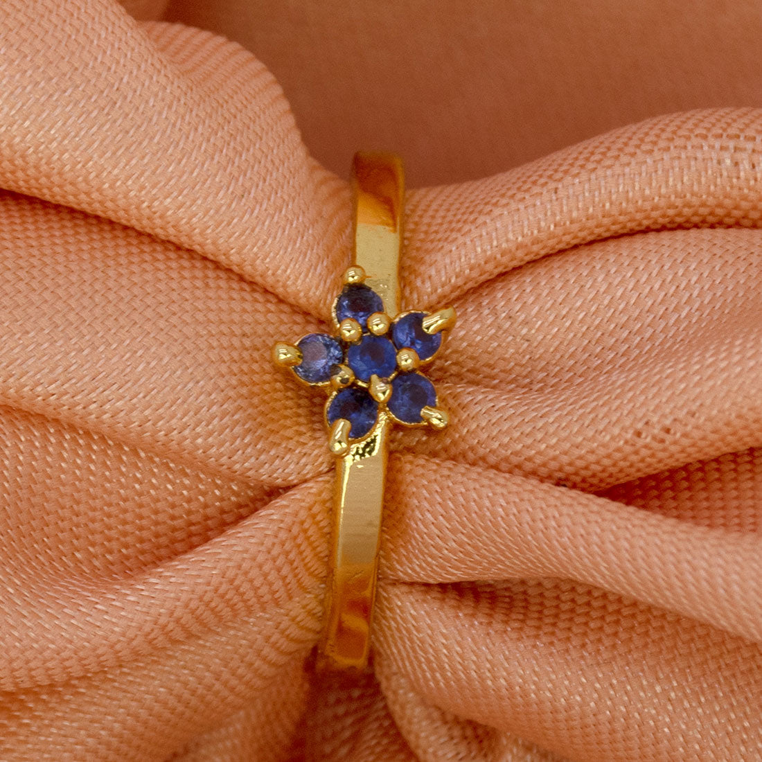 Dazzling Gold Plated Adjustable Floral Stone Finger Ring