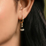 Gold Plated Stone Drop Huggie Hoop Earrings -Black