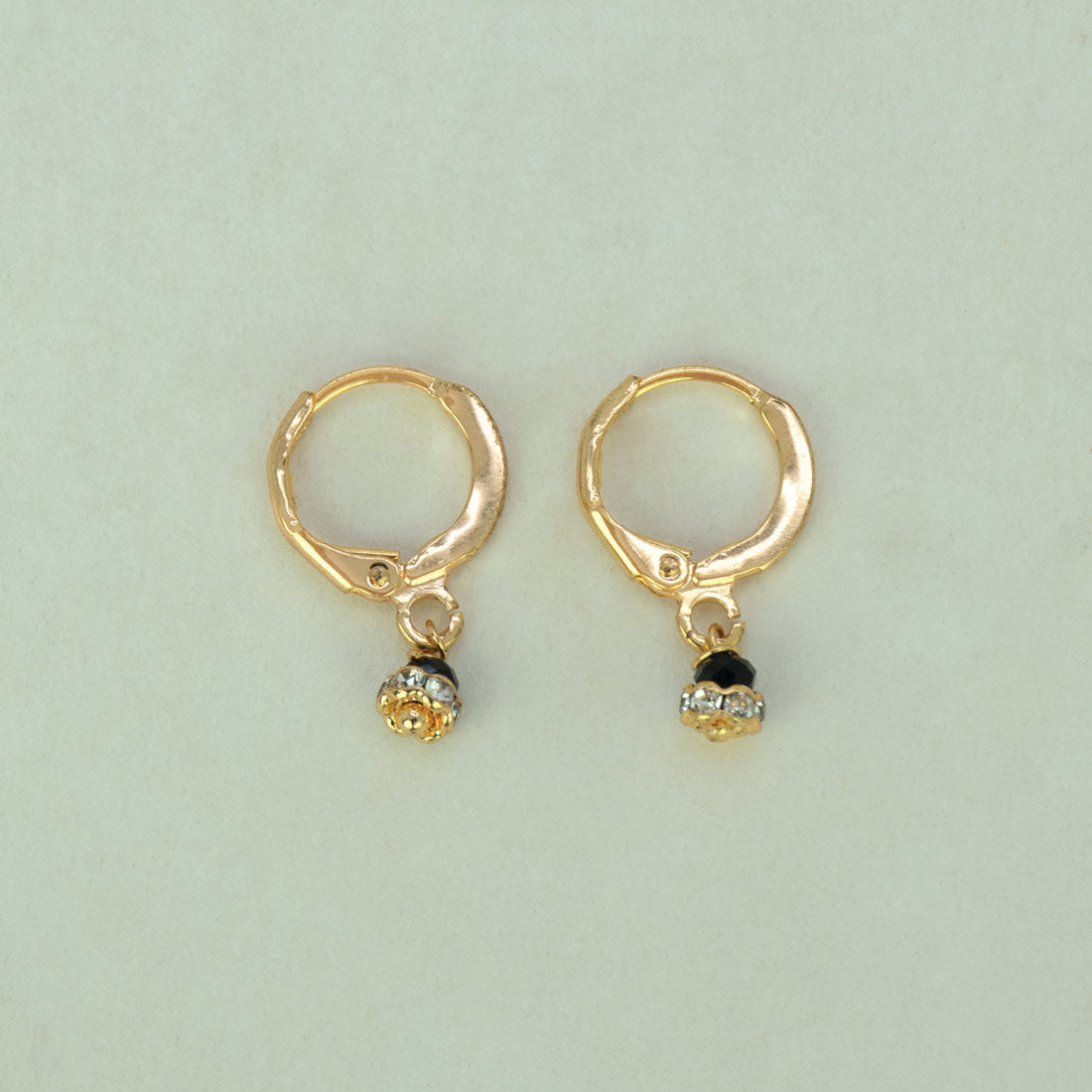 Gold Plated Stone Drop Huggie Hoop Earrings -Black