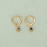 Gold Plated Stone Drop Huggie Hoop Earrings -Black