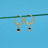 Gold Plated Stone Drop Huggie Hoop Earrings -Black