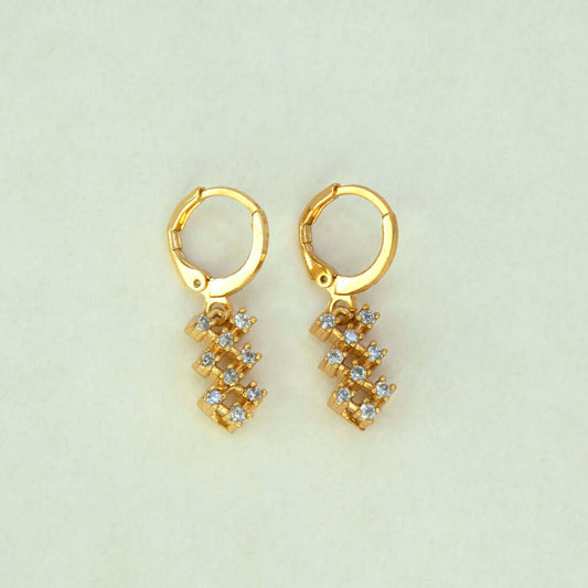 Gold-Plated-CZ-Cluster-Drop-Hoop-Earrings