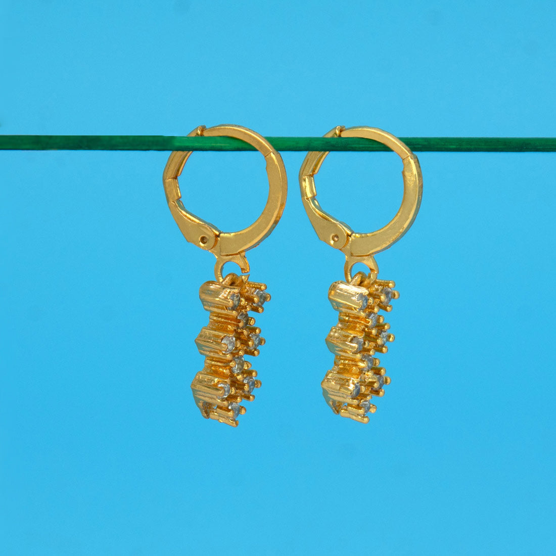 Gold-Plated-CZ-Cluster-Drop-Hoop-Earrings