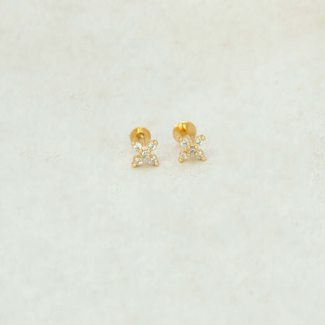 Gold Plated CZ Floral Second Stud Earrings