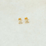 Gold Plated CZ Floral Second Stud Earrings