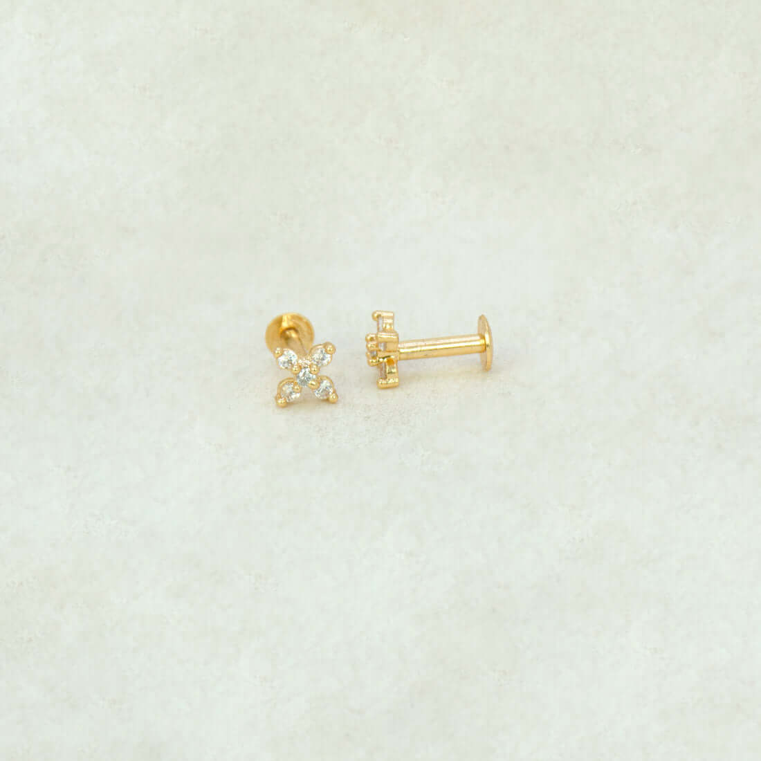 Gold Plated CZ Floral Second Stud Earrings