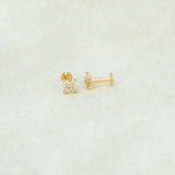 Gold Plated CZ Floral Second Stud Earrings