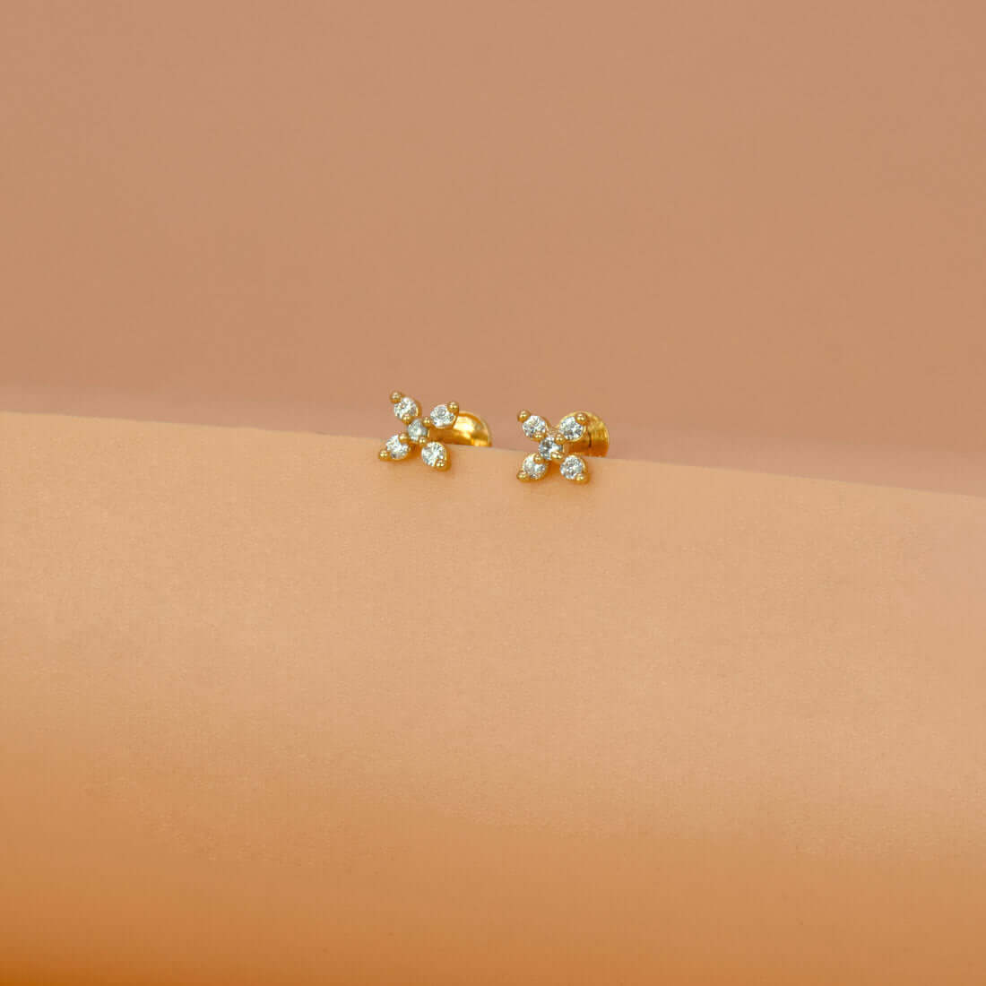 Gold Plated CZ Floral Second Stud Earrings