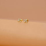 Gold Plated CZ Floral Second Stud Earrings