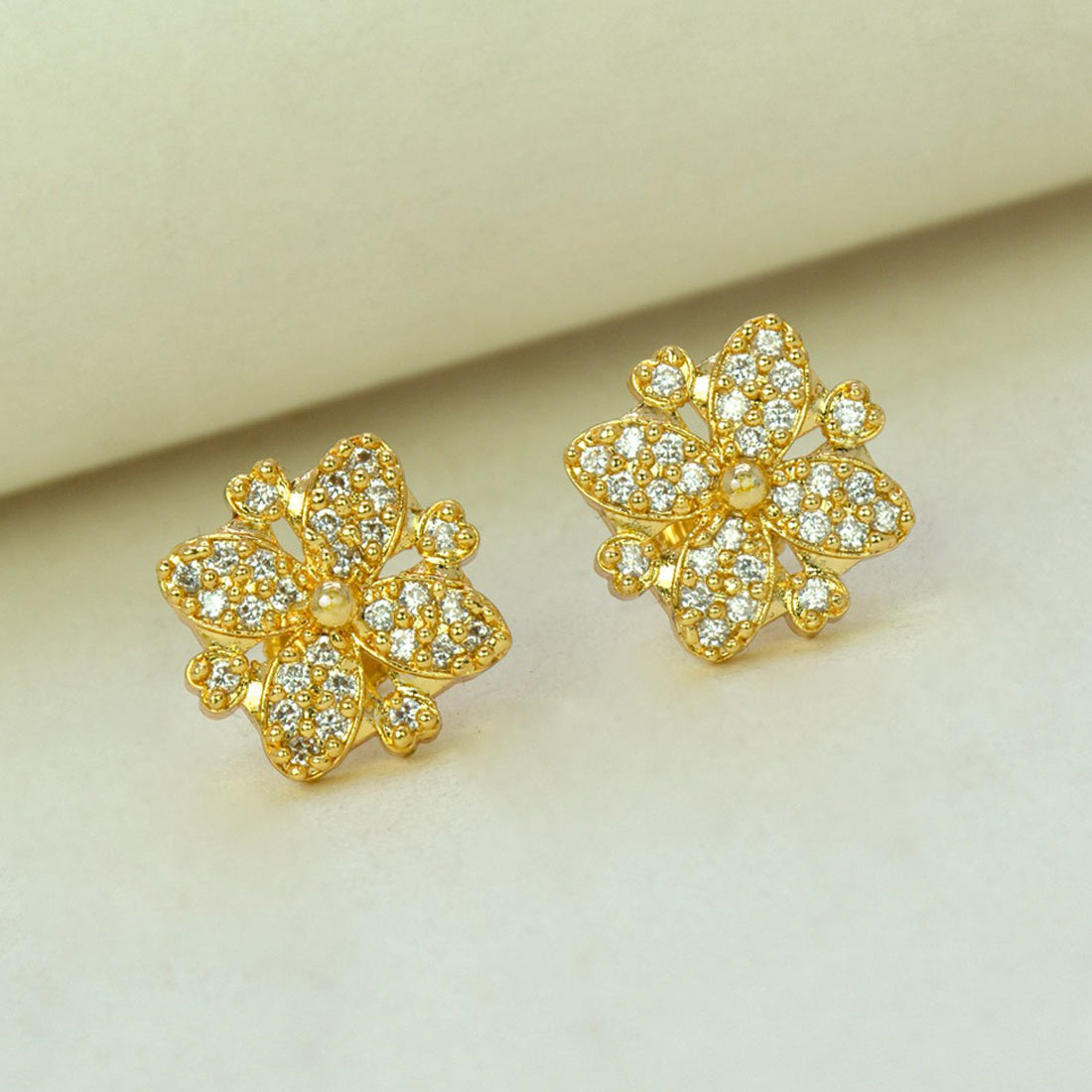 Gold-Plated-CZ-Floral-Stud-Earrings