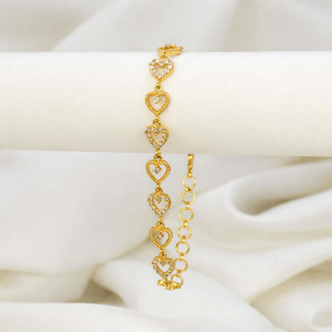 Gold Plated CZ Heart Link Bracelet for Women