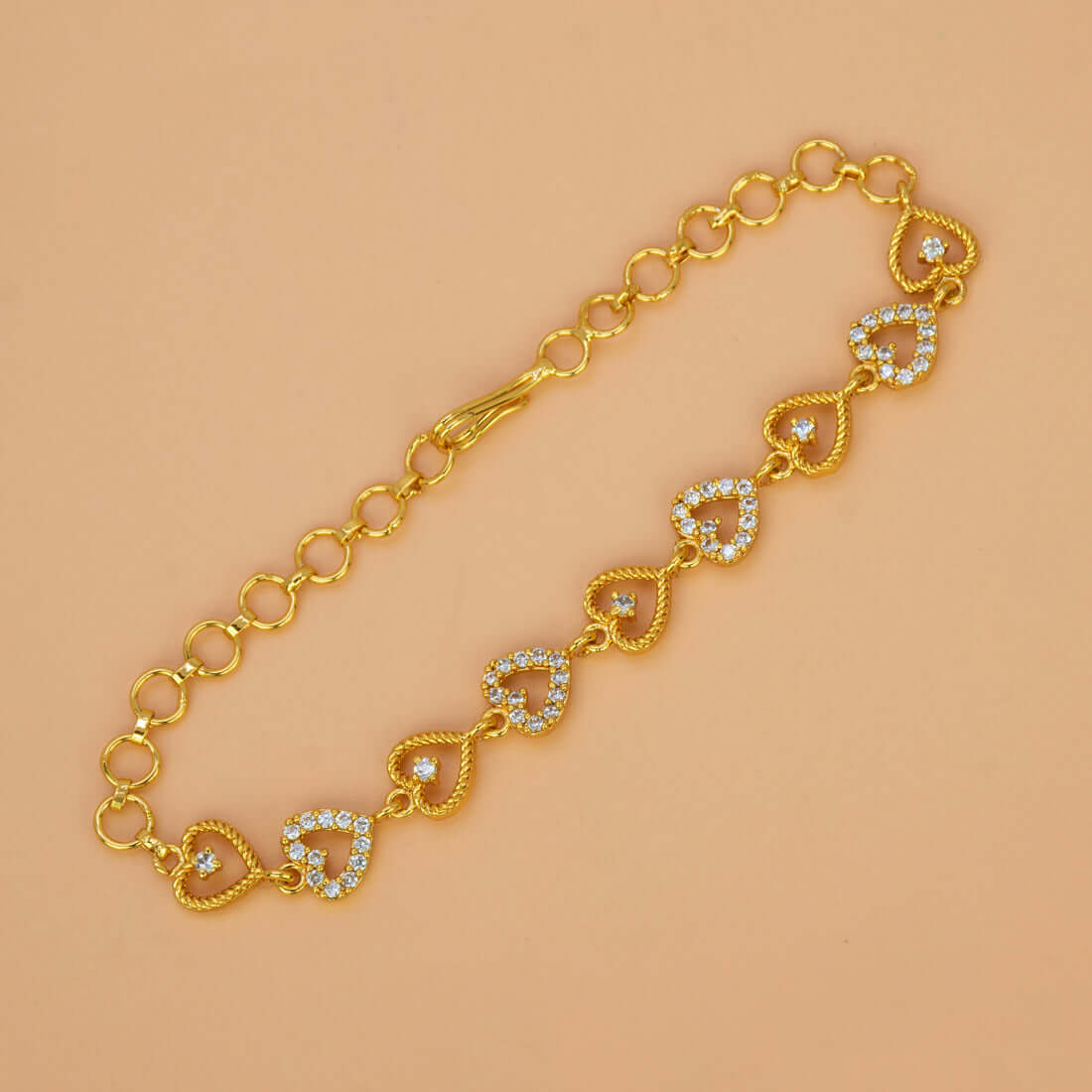 Gold Plated CZ Heart Link Bracelet for Women