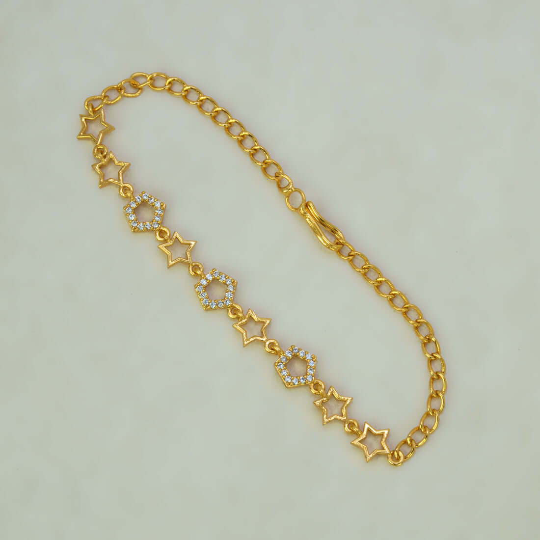 Gold-Plated CZ Star Charm Bracelet For Women