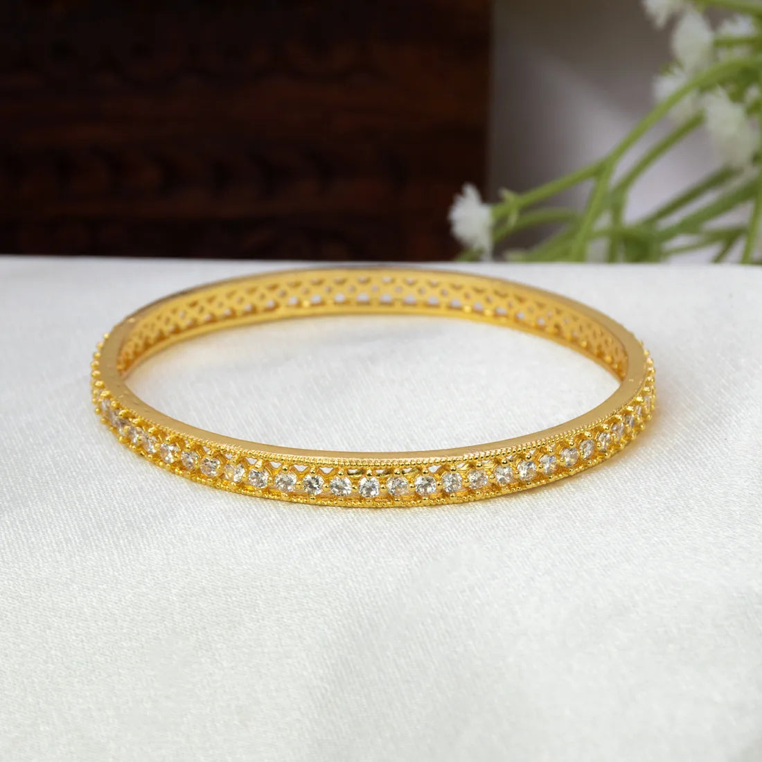 Gold Plated CZ Stone Net Design Bangle