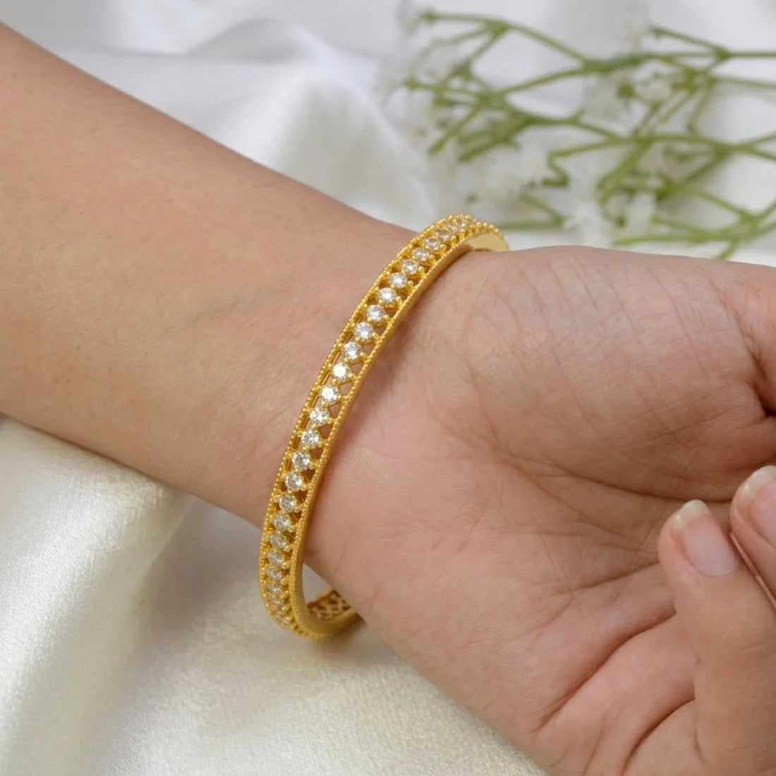 Gold Plated CZ Stone Net Design Bangle