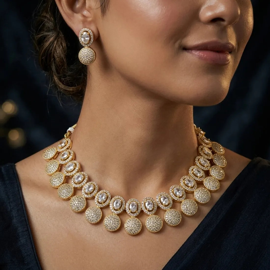 Stunning Gold Plated Cubic Zirconia Necklace Set