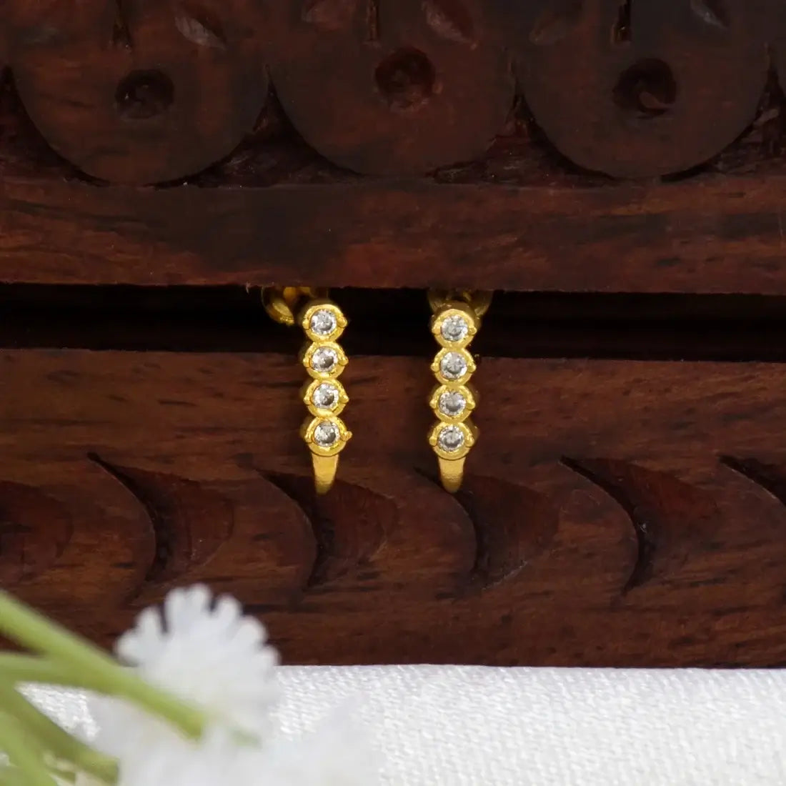 Gold-Plated Linear CZ Stone Stud Earrings