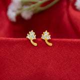 Gold-Plated Triple CZ Stone Floral Stud Earrings