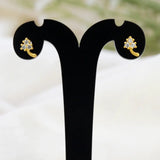 Gold-Plated Triple CZ Stone Floral Stud Earrings