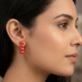 Gold-Plated-Coral-Quad-Stone-Red-Bar-Stud-Earrings