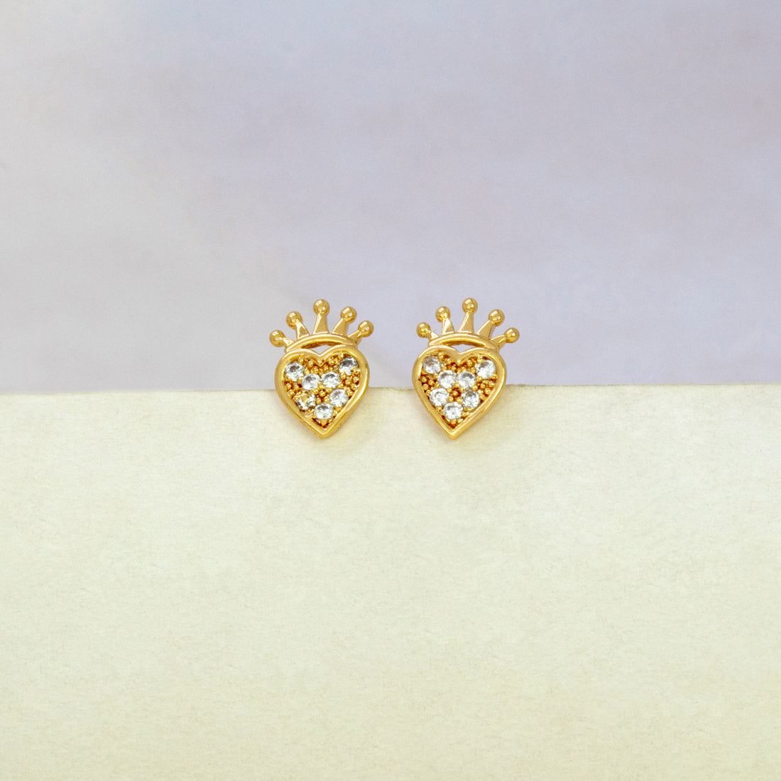Gold-Plated-Crown-Heart-Stud-Earrings