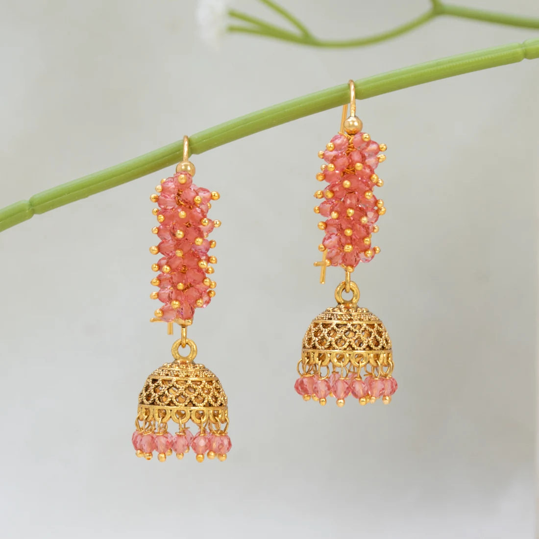 Antique Gold Plated Colourful Beaded Jhumka Earrings
