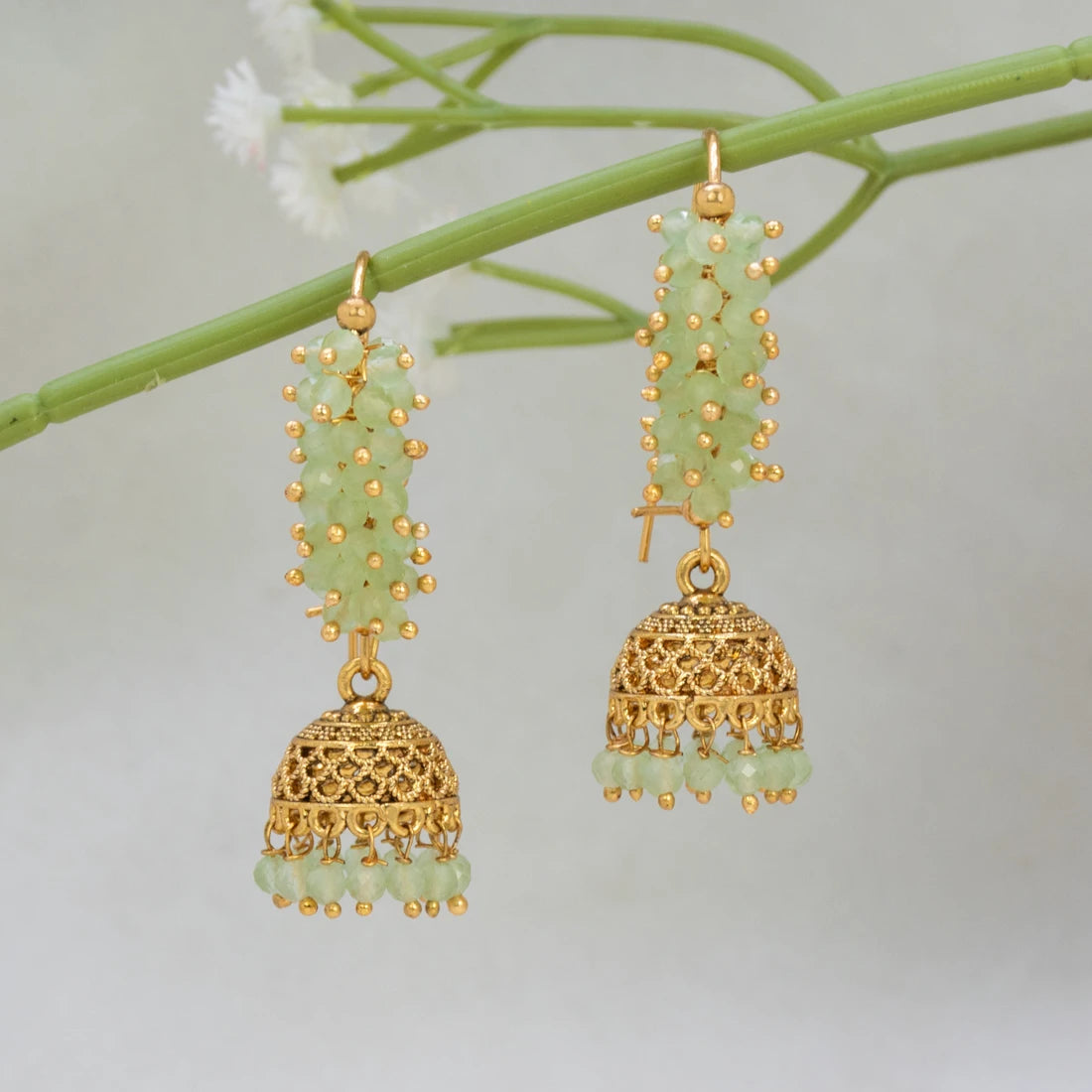 Antique Gold Plated Colourful Beaded Jhumka Earrings