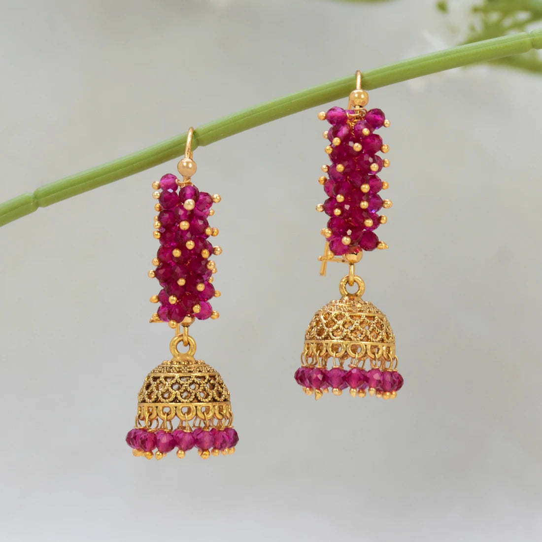 Antique Gold Plated Colourful Beaded Jhumka Earrings