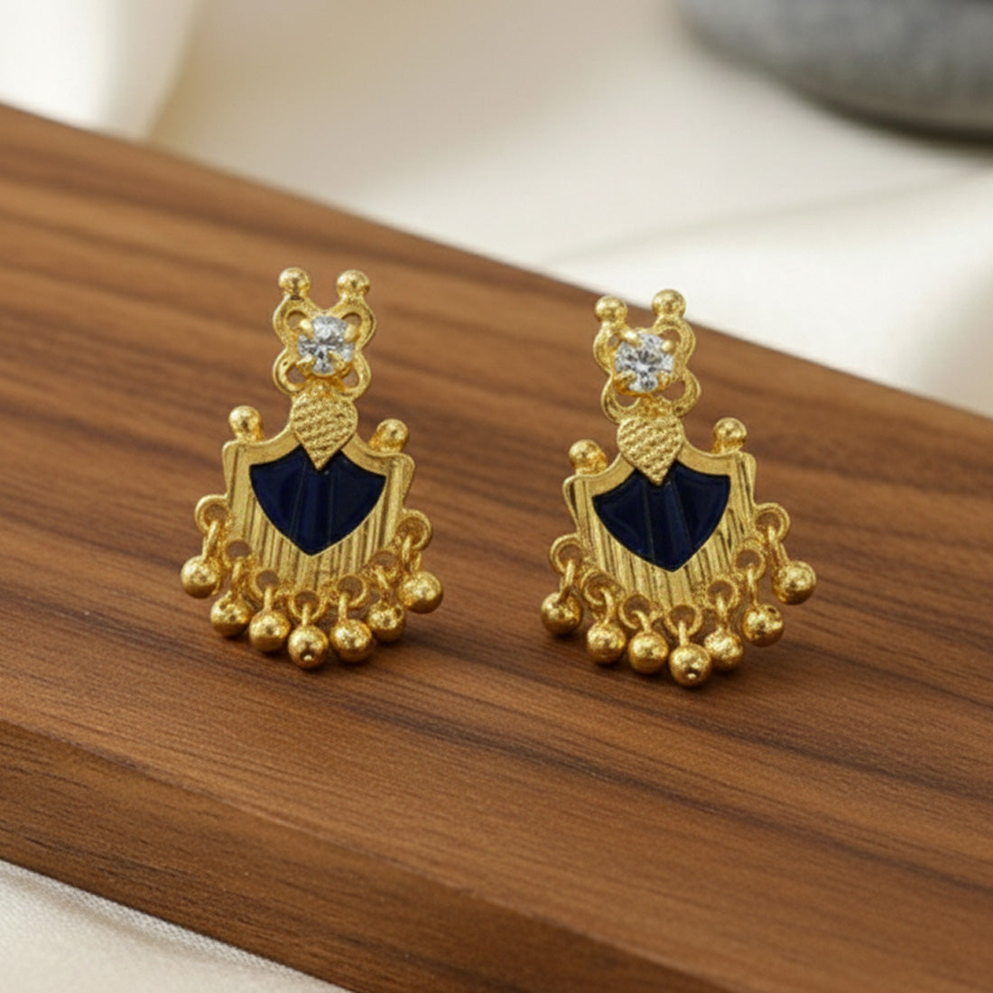 Gold Plated Beads Dangling Blue Palakka Studs