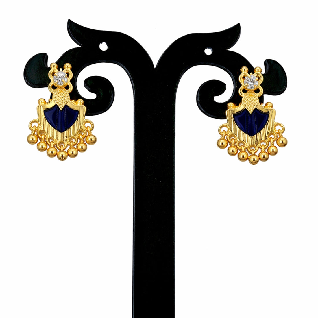 Gold Plated Beads Dangling Blue Palakka Studs-1