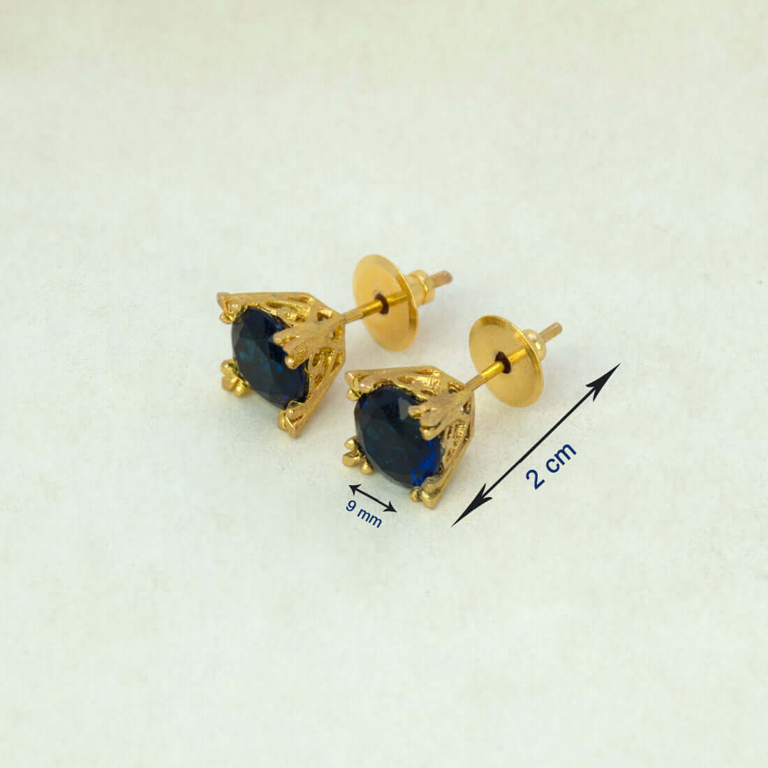 Gold-Plated-Deep-Blue-Stone-Stud-Earrings-9mm