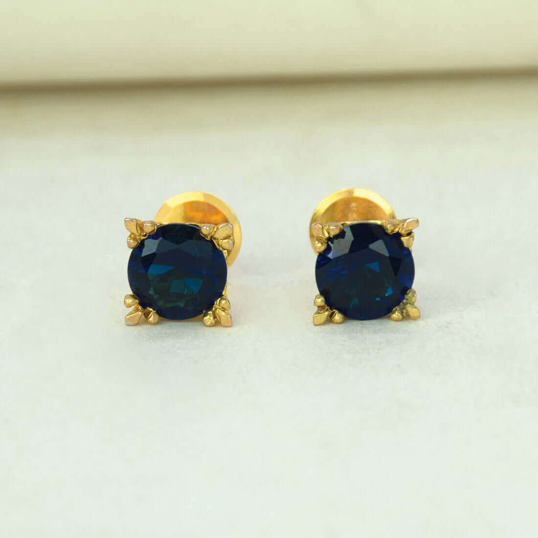 Gold-Plated-Deep-Blue-Stone-Stud-Earrings-7mm