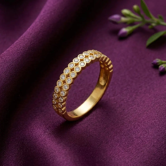 Gold Plated Two Line CZ Stone Finger Ring
