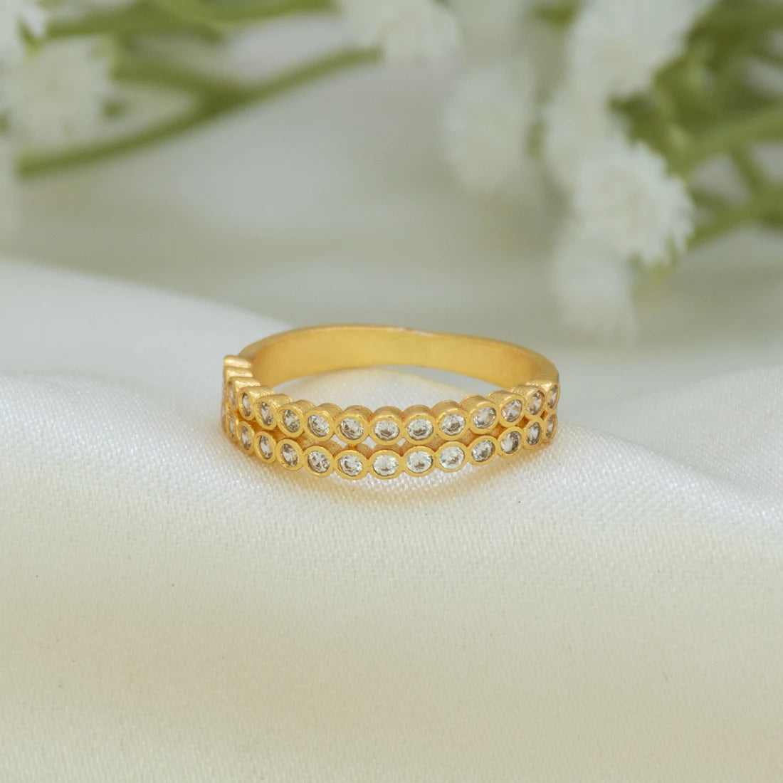 Gold Plated Two Line CZ Stone Finger Ring