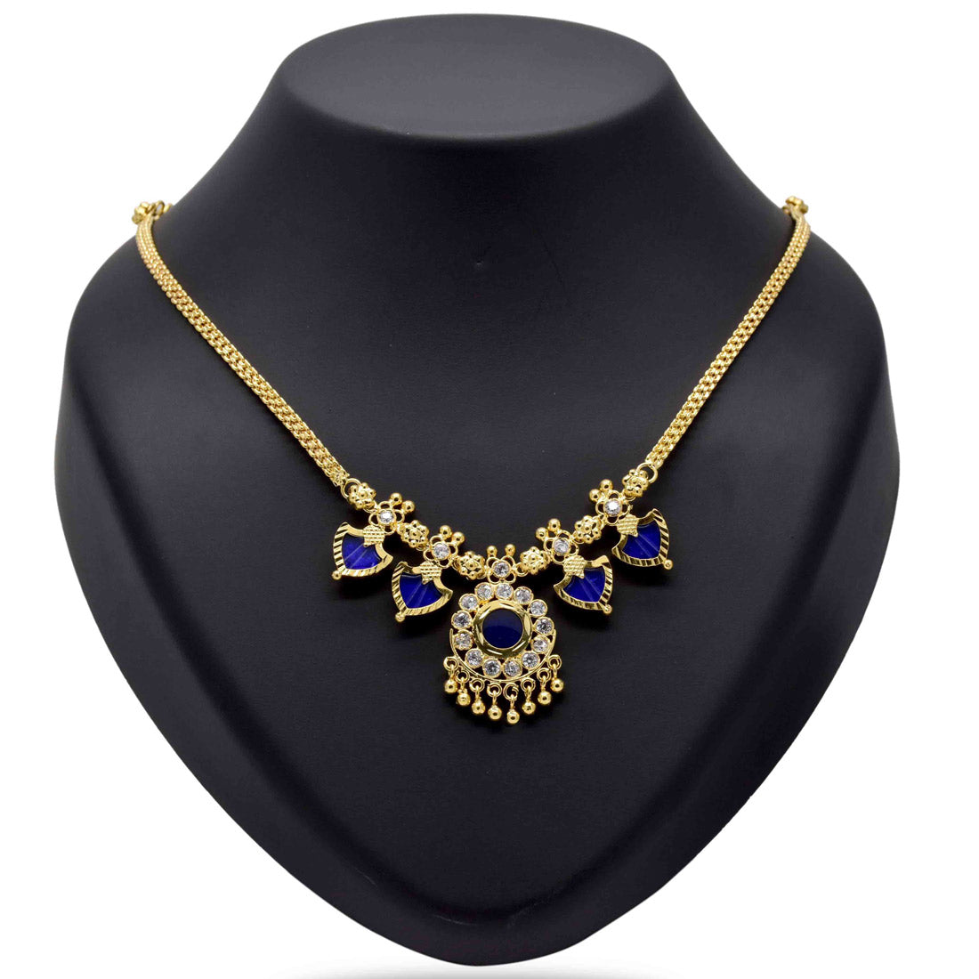 Gold Plated Double Palakka Necklace Navy Blue
