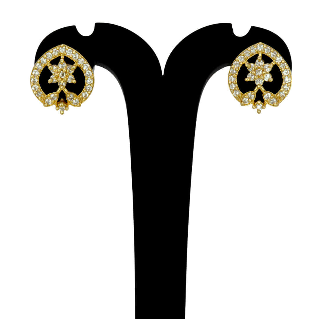 Stunning Gold Plated Floral Heart CZ Stud Earrings