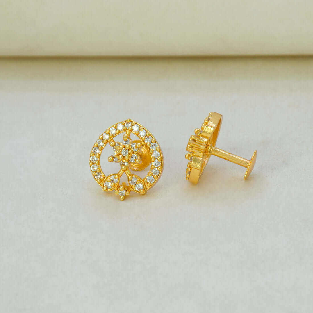 Stunning Gold Plated Floral Heart CZ Stud Earrings