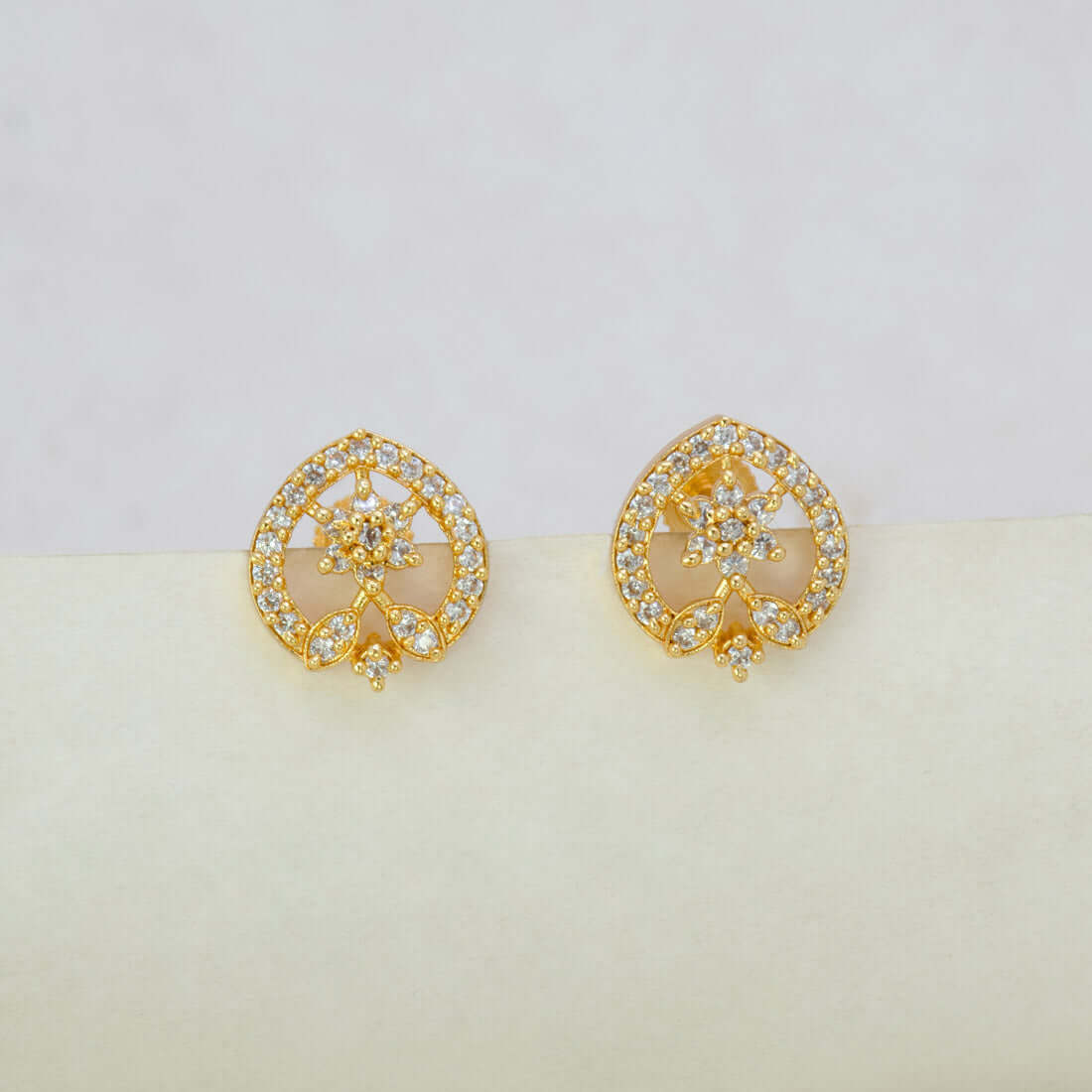 Stunning Gold Plated Floral Heart CZ Stud Earrings