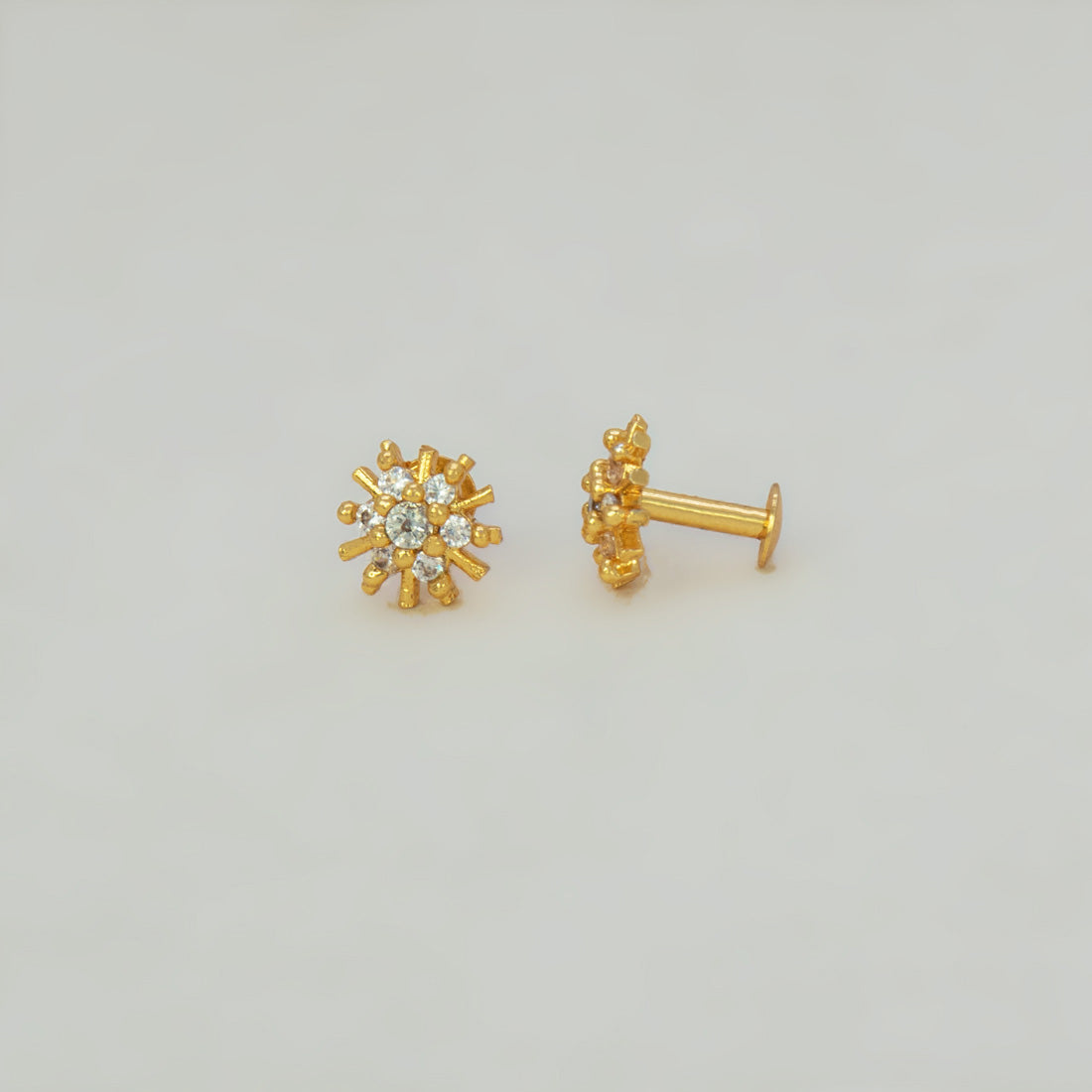 Gold Plated Floral CZ Stud Earrings