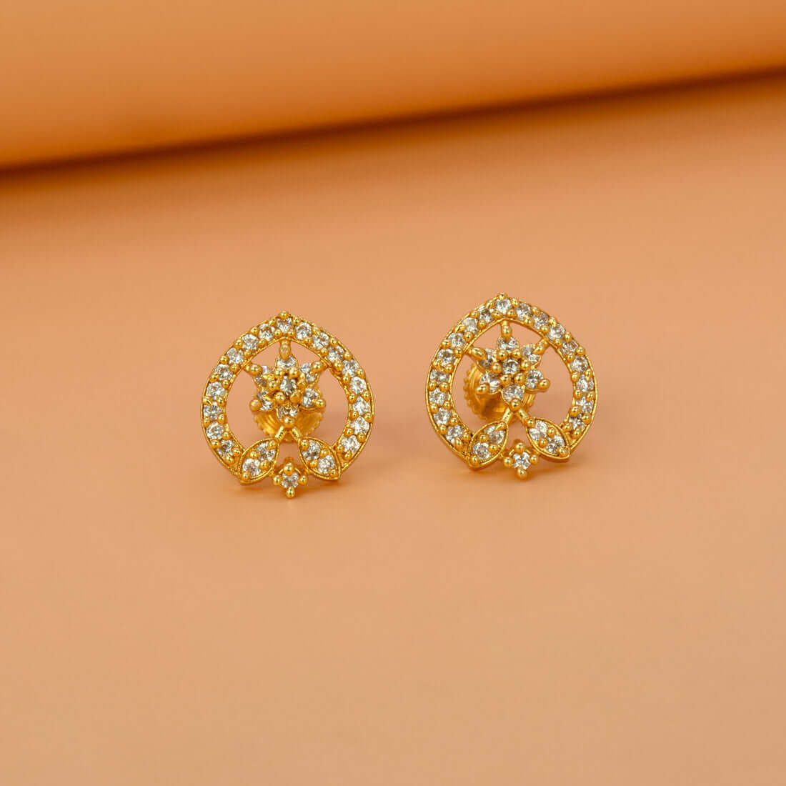 Stunning Gold Plated Floral Heart CZ Stud Earrings