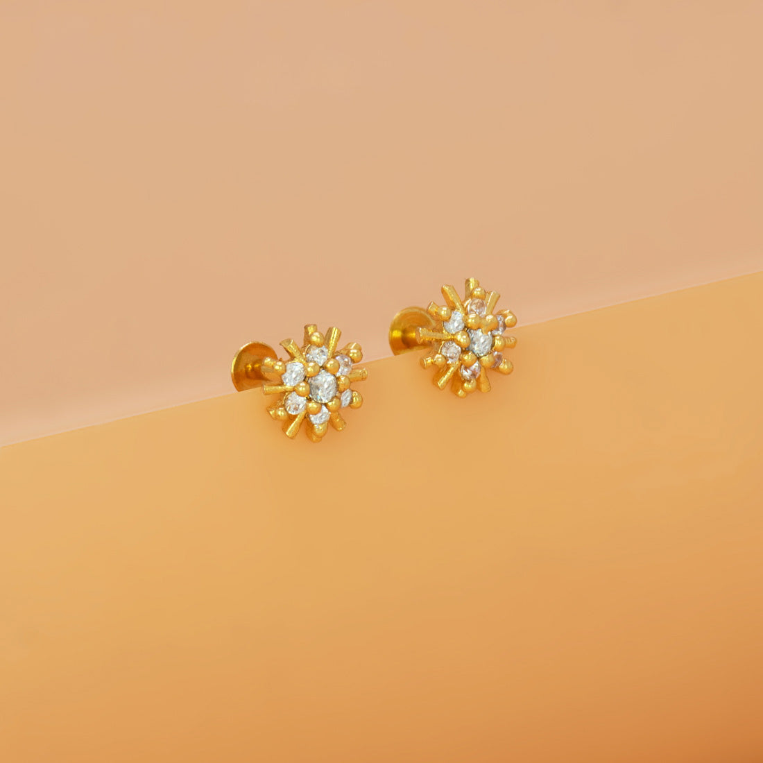 Gold Plated Floral CZ Stud Earrings