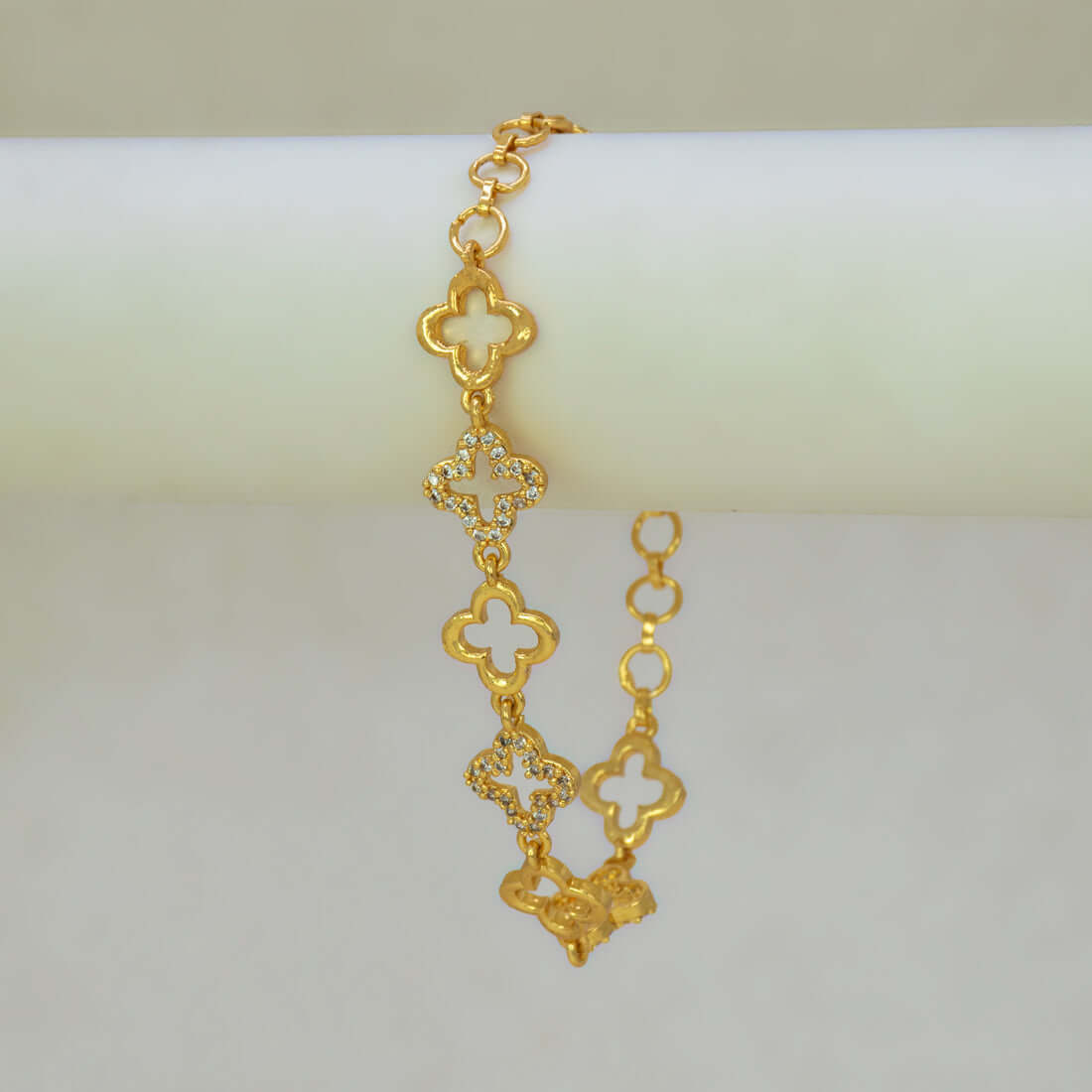 Gold-Plated Floral Design CZ Stone Bracelet