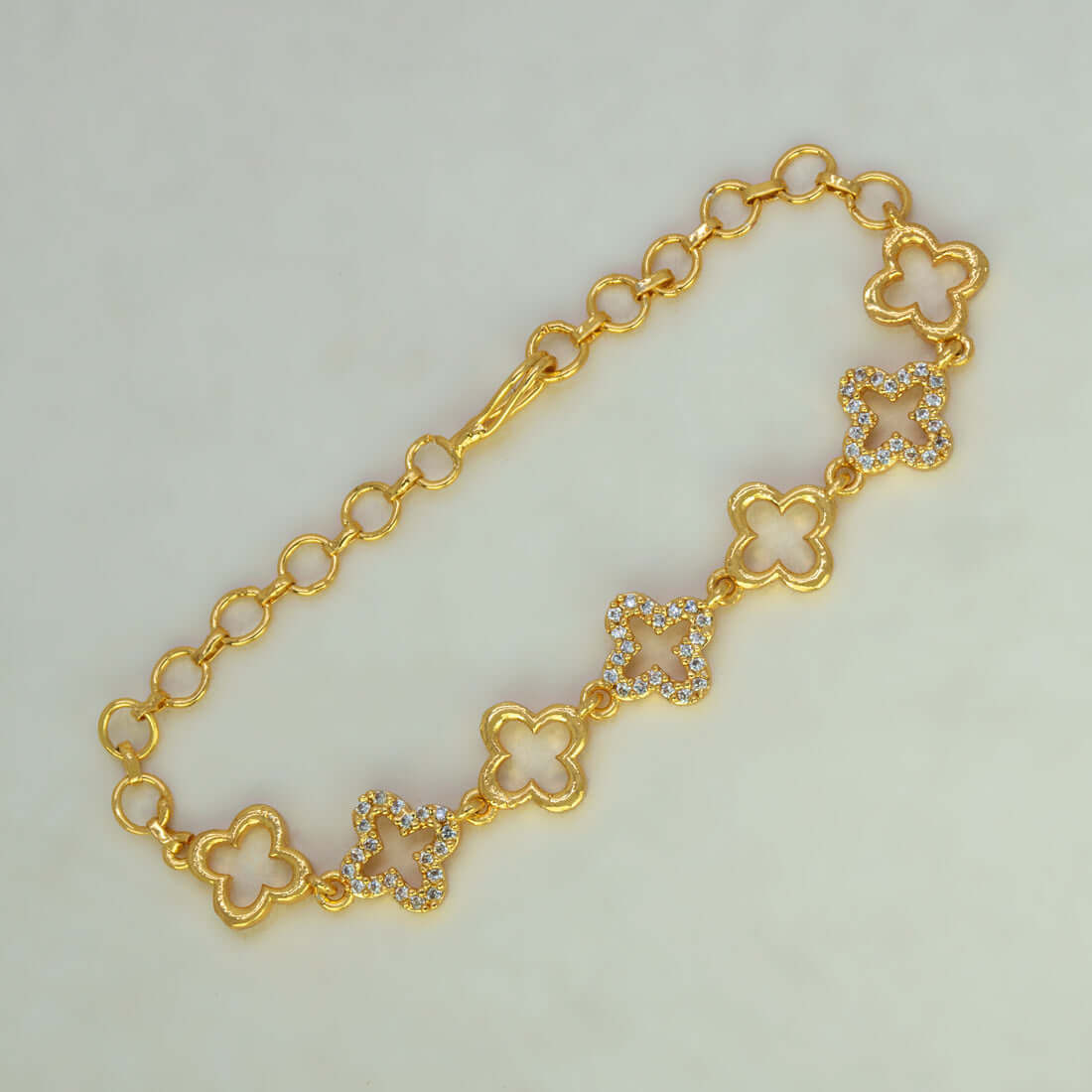 Gold-Plated Floral Design CZ Stone Bracelet