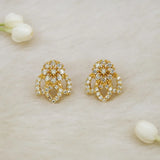 Gold-Plated Flower N Leaf CZ Stone Stud Earrings