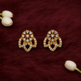 Gold-Plated Flower N Leaf CZ Stone Stud Earrings