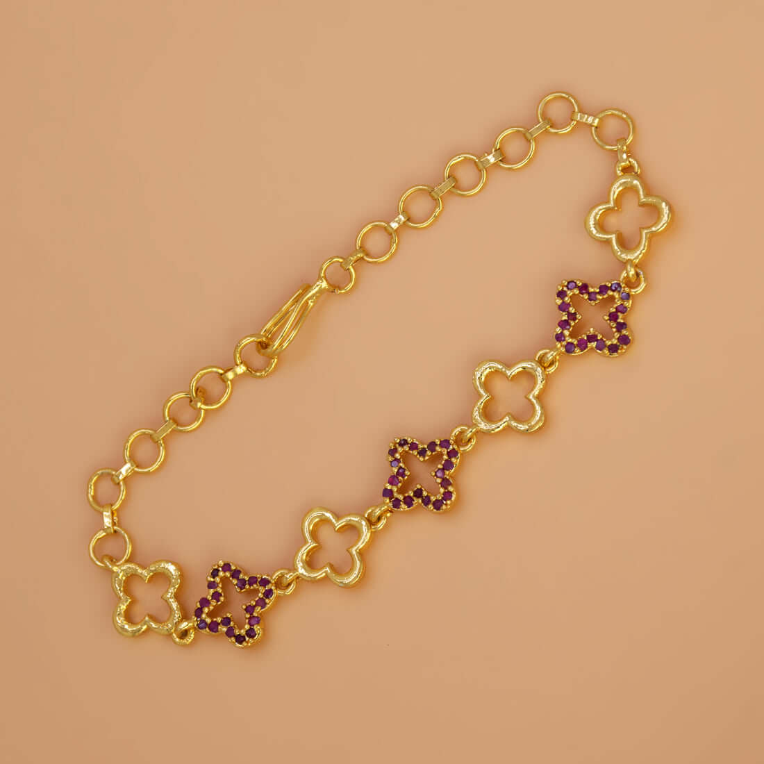 Gold-Plated Floral Design Ruby Stone Bracelet
