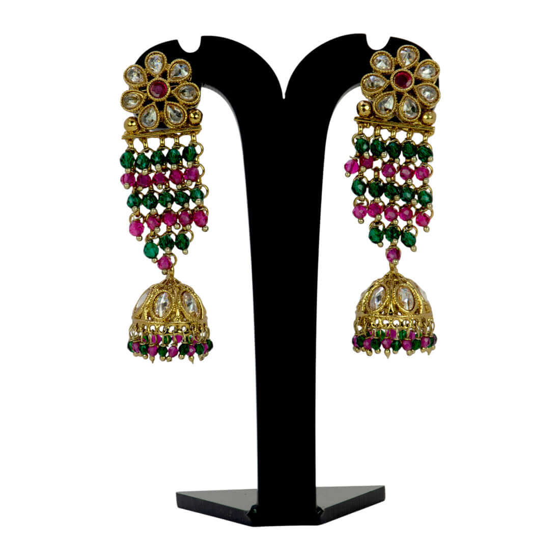 Gold-Plated-Floral-Kundan-Jhumka-Earrings