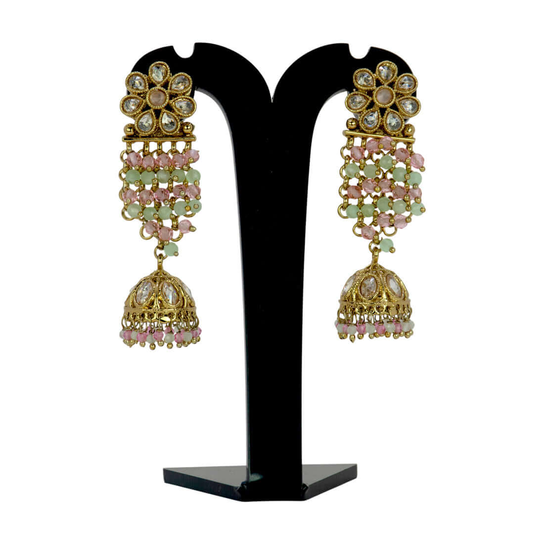 Gold-Plated-Floral-Kundan-Jhumka-Earrings
